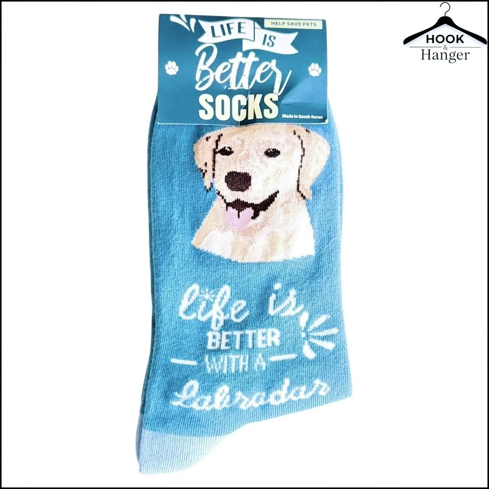 Life is Better with‎ a Labrador Dog Crew Socks Unisex Blue Cotton Blend One Size